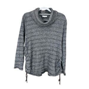 J. Jill Long Sleeve Ruched Cowl Loose Turtleneck Heathered Gray Black XLP